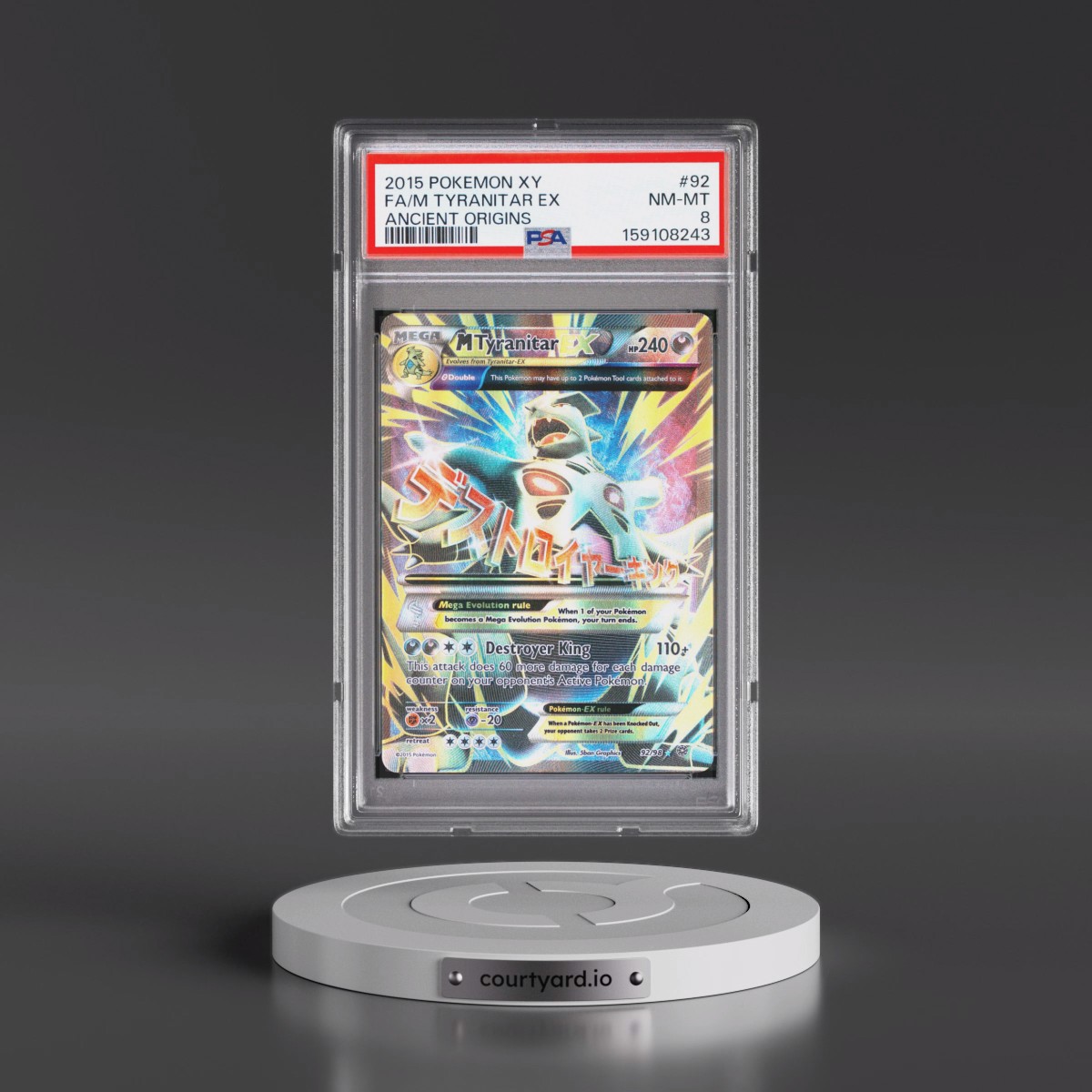 2015 Pokémon XY Ancient Origins #92 M Tyranitar EX - Holo Full Art (PSA 8 NM-MT)