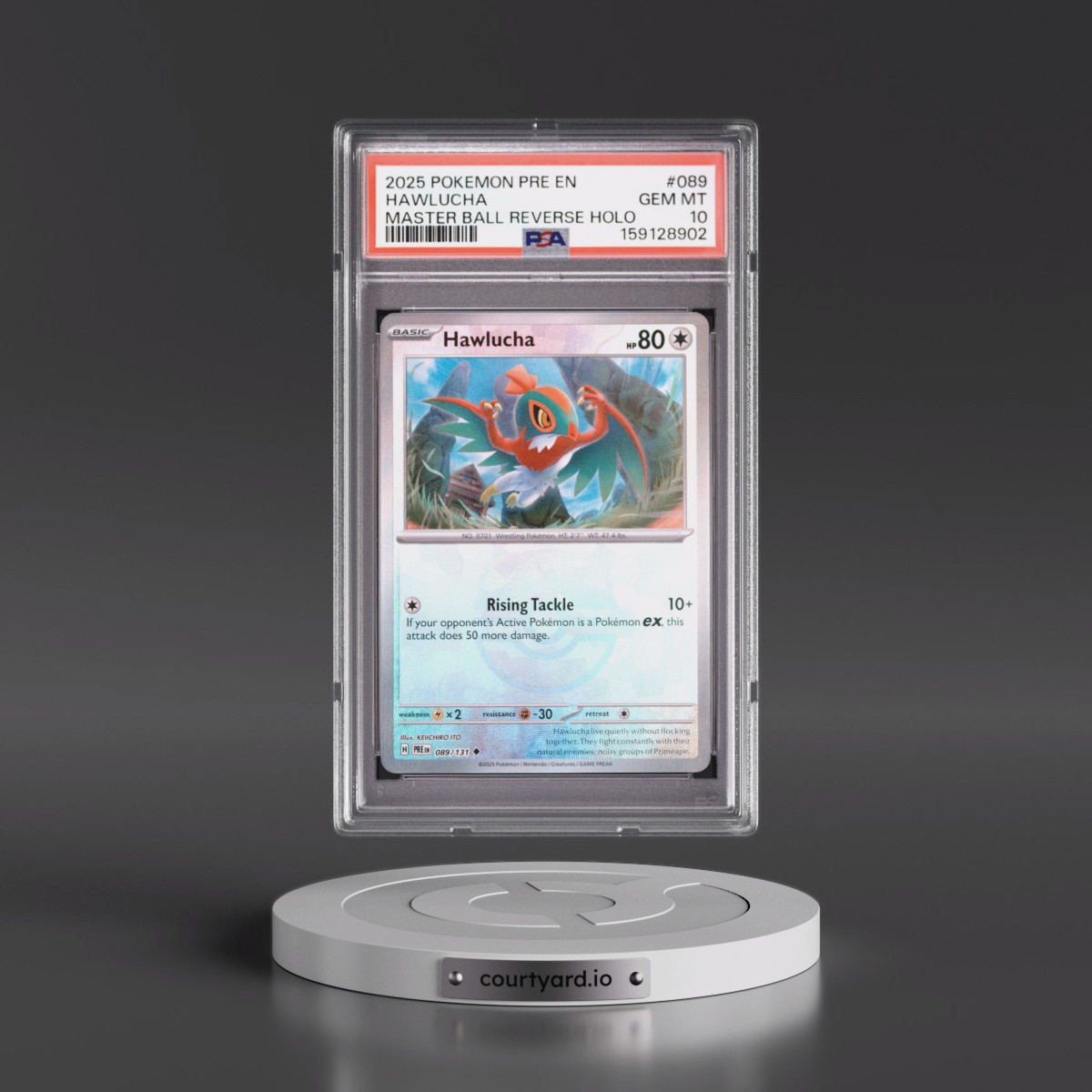 2025 Pokémon Pre EN-Prismatic Evolutions #089 Hawlucha - Reverse Holo Master Ball (PSA 10 GEM MINT)