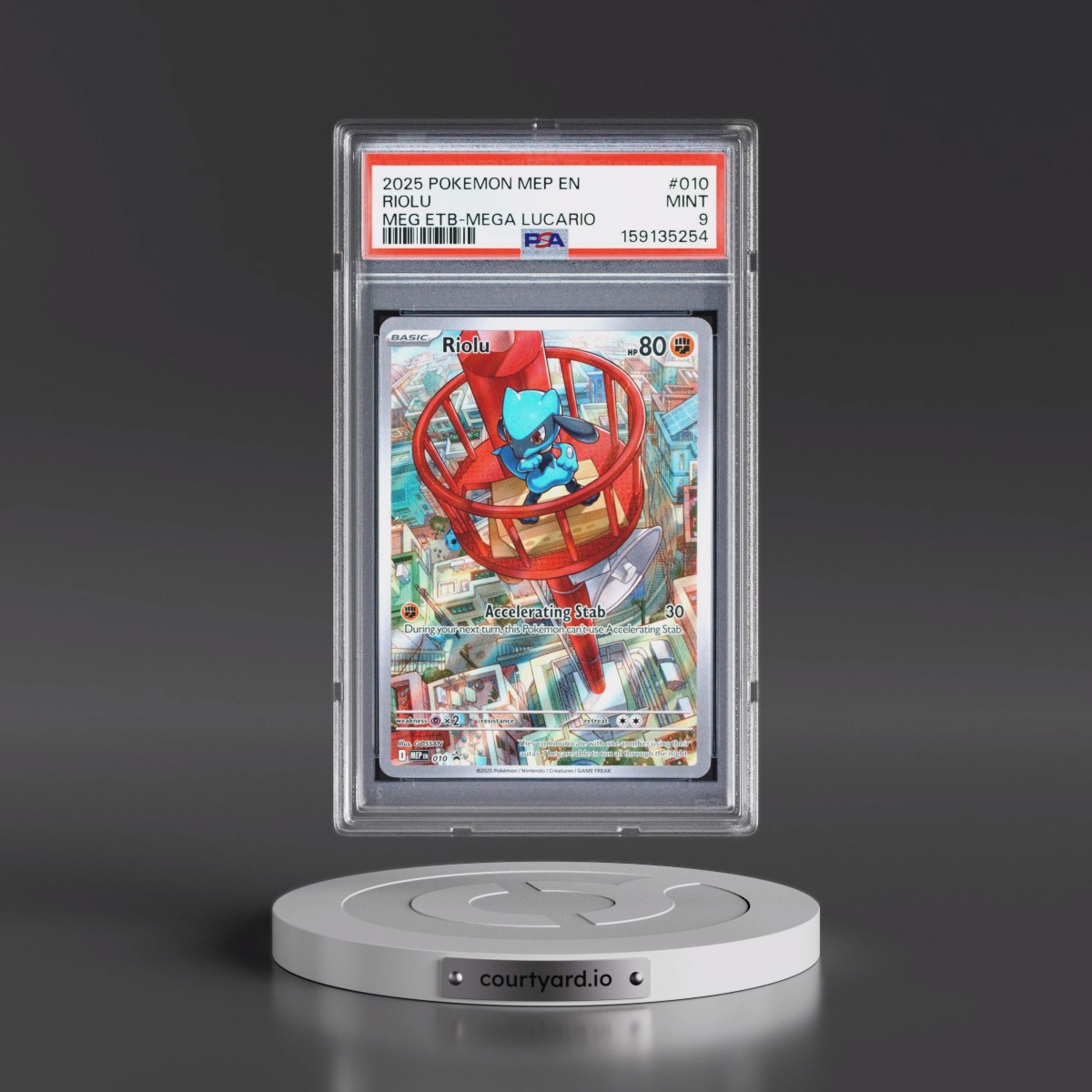 2025 Pokémon Mep EN-Me Black Star Promo #010 Riolu - Mega Evolution Elite Trainer Box-Mega Lucario (PSA 9 MINT)