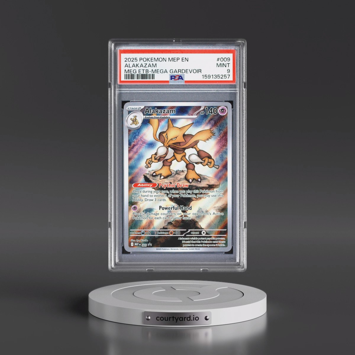 2025 Pokémon Mep EN-Me Black Star Promo #009 Alakazam - Mega Evolution Elite Trainer Box-Mega Gardevoir (PSA 9 MINT)