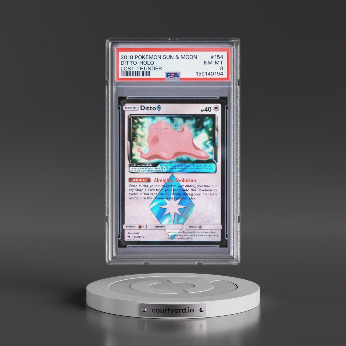 2018 Pokémon Sun & Moon Lost Thunder #154 Ditto - Holo (PSA 8 NM-MT)