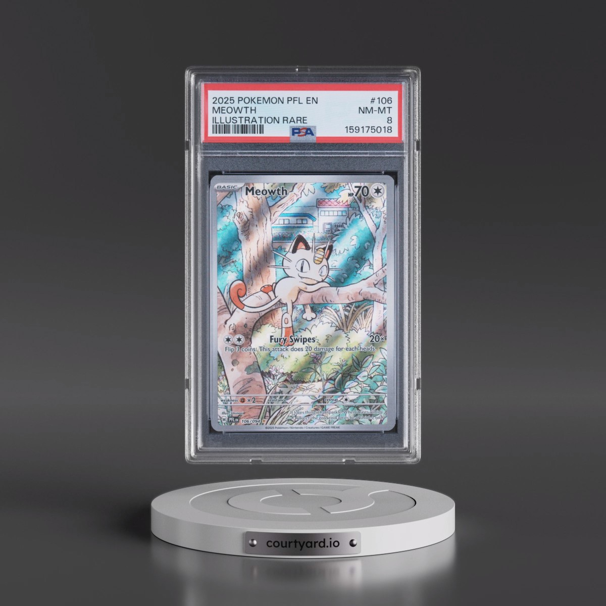 2025 Pokémon Pfl EN-Phantasmal Flames #106 Meowth - Illustration Rare (PSA 8 NM-MT)