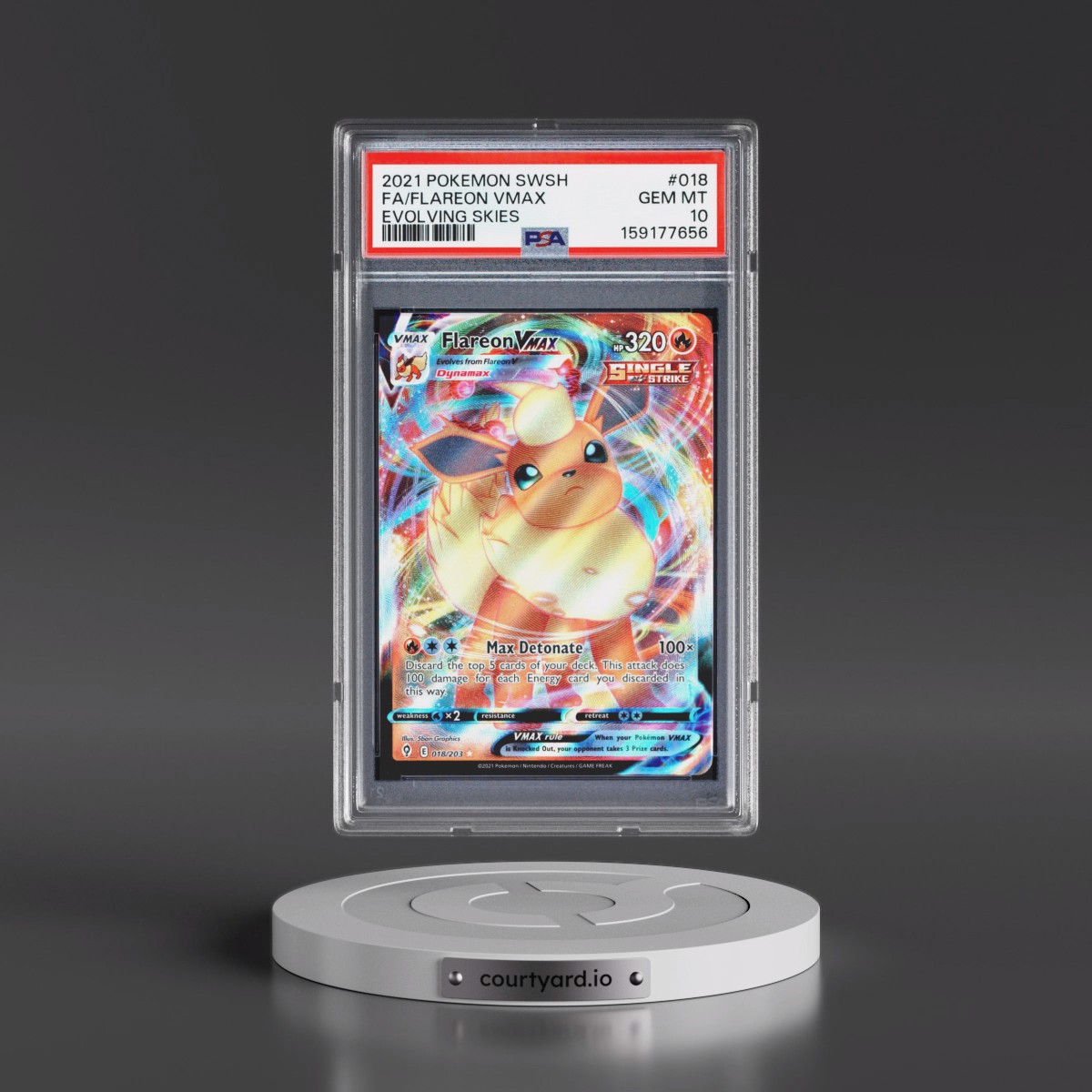 2021 Pokémon Sword & Shield Evolving Skies #018 Flareon Vmax - Full Art (PSA 10 GEM MINT)