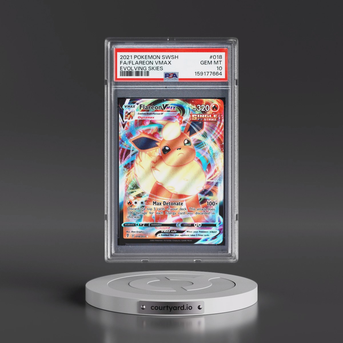 2021 Pokémon Sword & Shield Evolving Skies #018 Flareon Vmax - Full Art (PSA 10 GEM MINT)