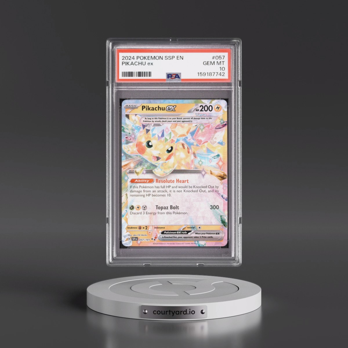 2024 Pokémon Ssp EN-Surging Sparks #057 Pikachu EX - Holo (PSA 10 GEM MINT)