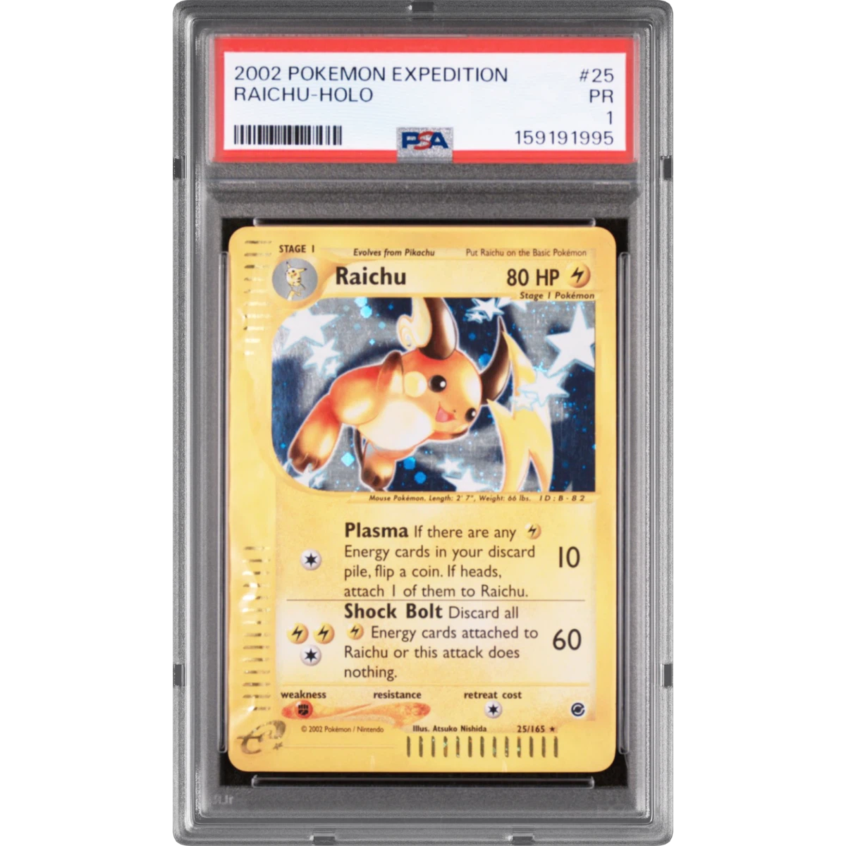 2002 Pokémon Expedition #25 Raichu - Holo (PSA 1 PR)