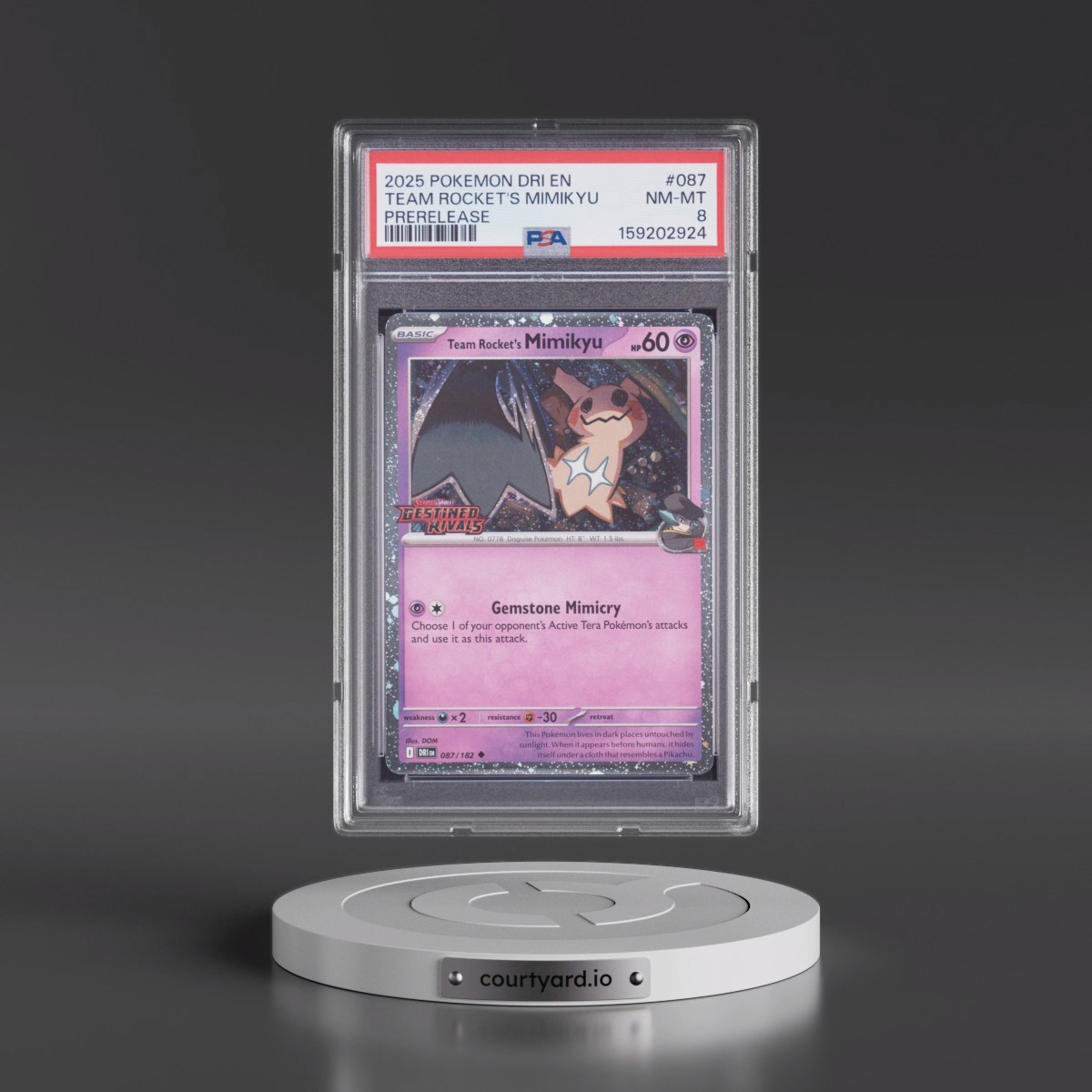 2025 Pokémon Dri EN-Destined Rivals #087 Team Rocket's Mimikyu - Prerelease (PSA 8 NM-MT)