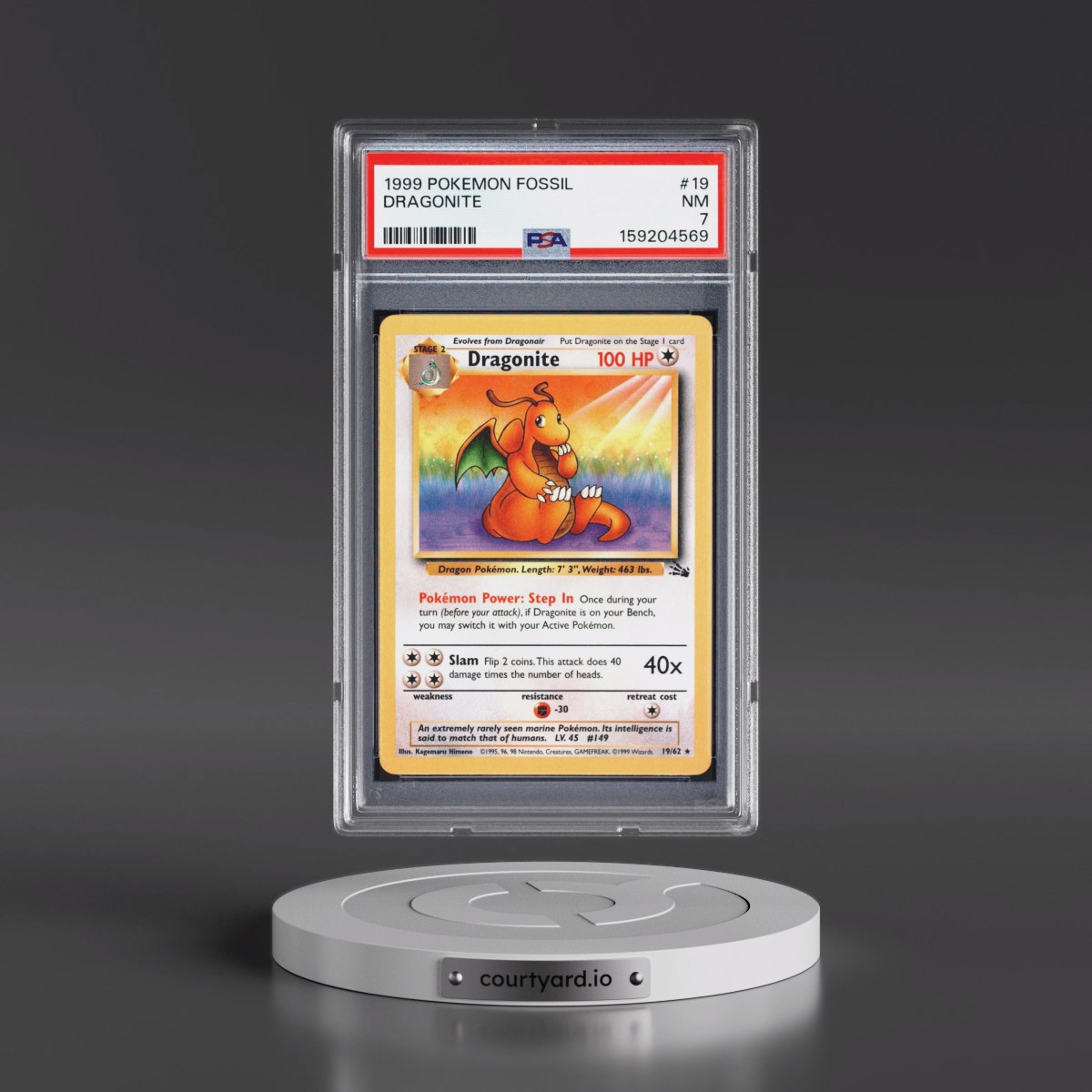 1999 Pokémon Fossil #19 Dragonite (PSA 7 NM)