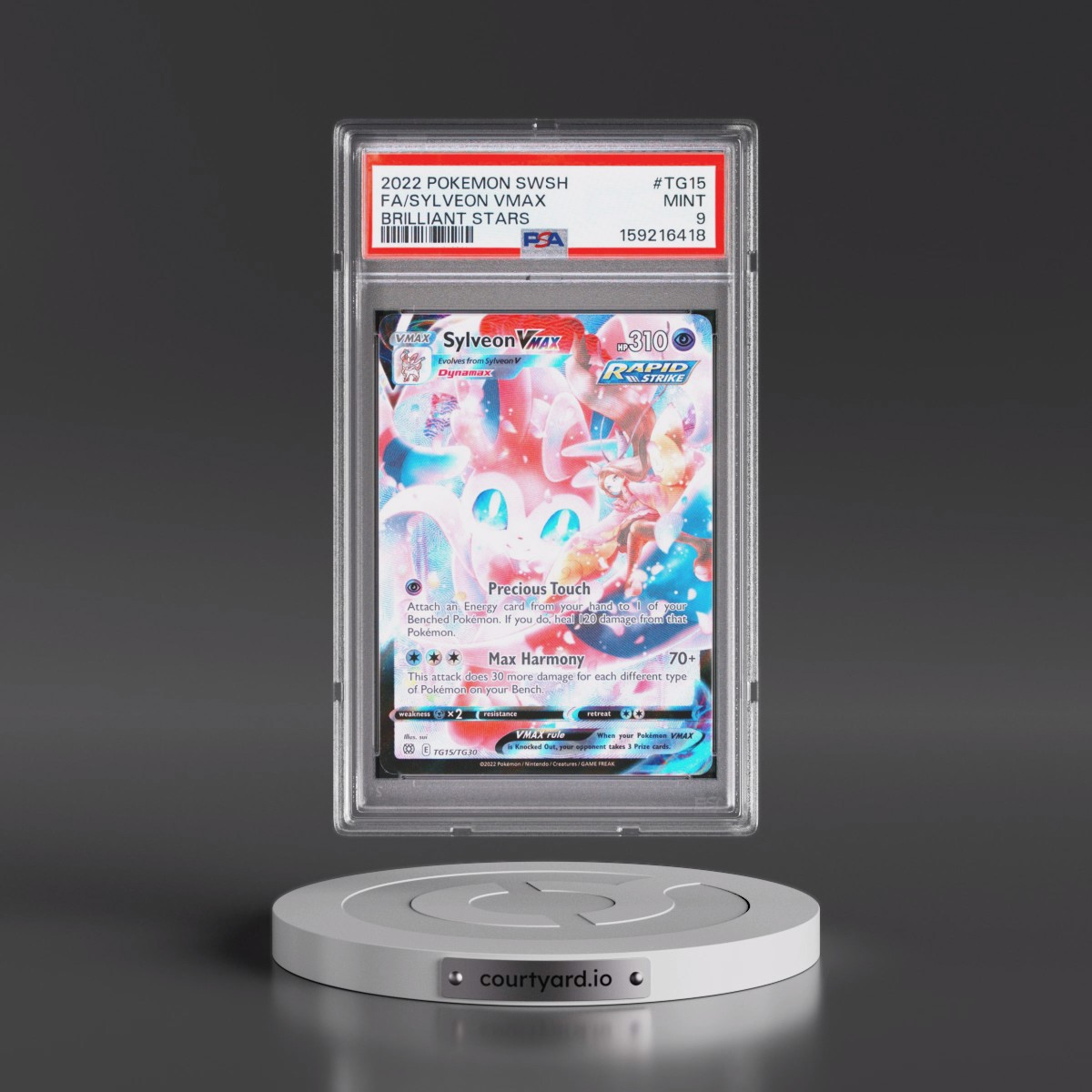 2022 Pokémon Sword & Shield Brilliant Stars #TG15 Sylveon Vmax - Full Art (PSA 9 MINT)