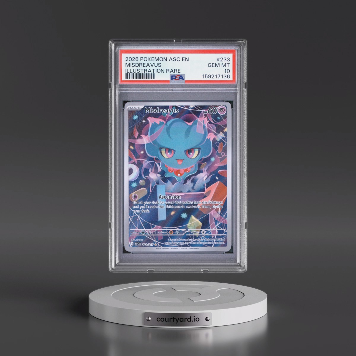 2026 Pokémon Asc EN-Ascended Heroes #233 Misdreavus - Illustration Rare (PSA 10 GEM MINT)