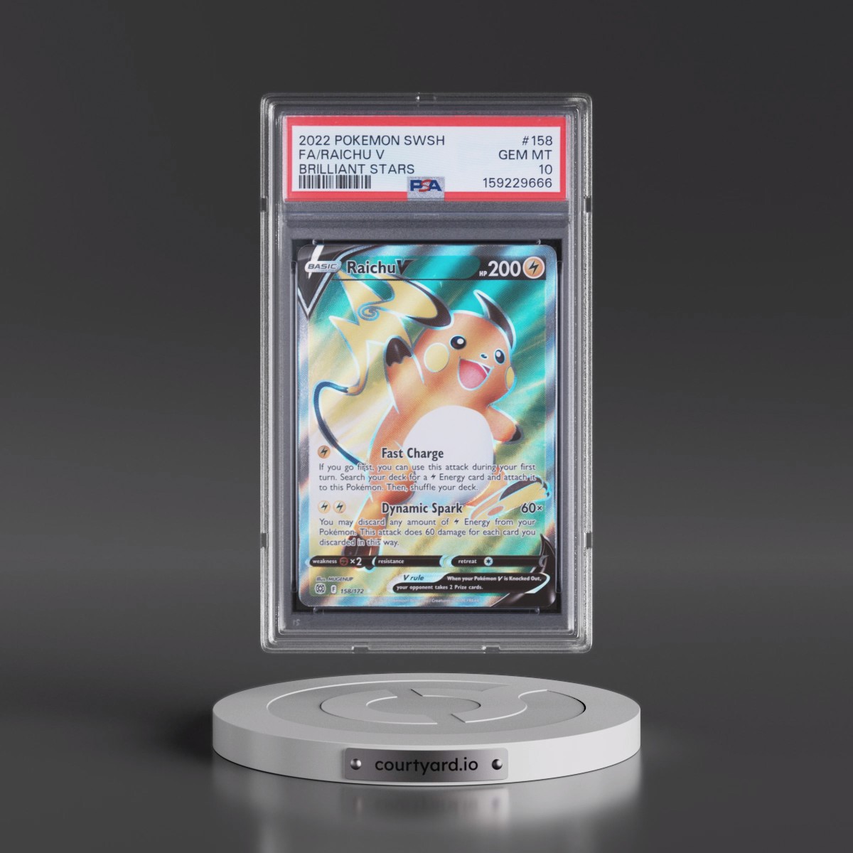 2022 Pokémon Sword & Shield Brilliant Stars #158 Raichu V - Holo Full Art (PSA 10 GEM MINT)