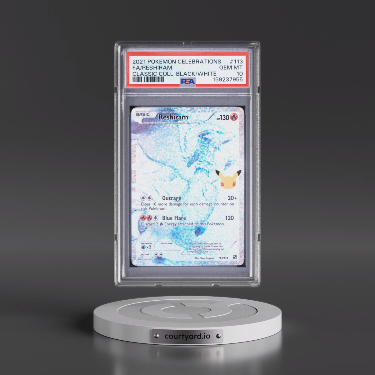 2021 Pokémon Celebrations Classic Collection #113 Reshiram - Full Art (PSA 10 GEM MINT)