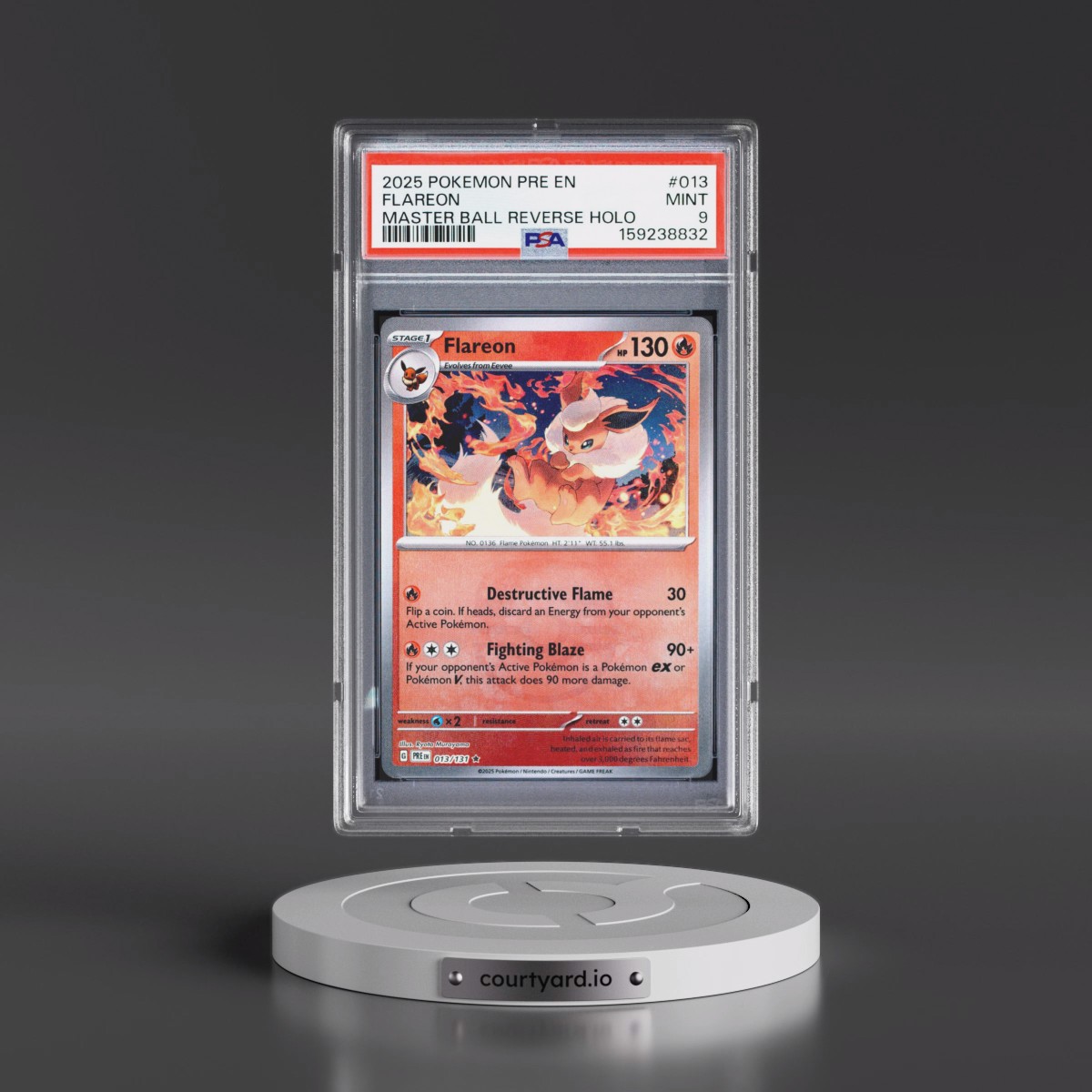 2025 Pokémon Pre EN-Prismatic Evolutions #013 Flareon - Reverse Holo Master Ball (PSA 9 MINT)