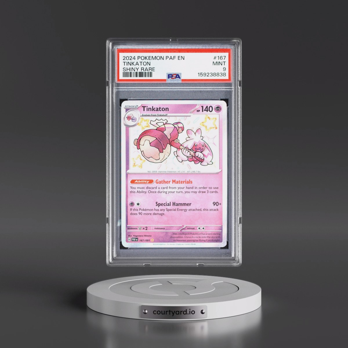 2024 Pokémon Paf EN-Paldean Fates #167 Tinkaton - Shiny Rare (PSA 9 MINT)