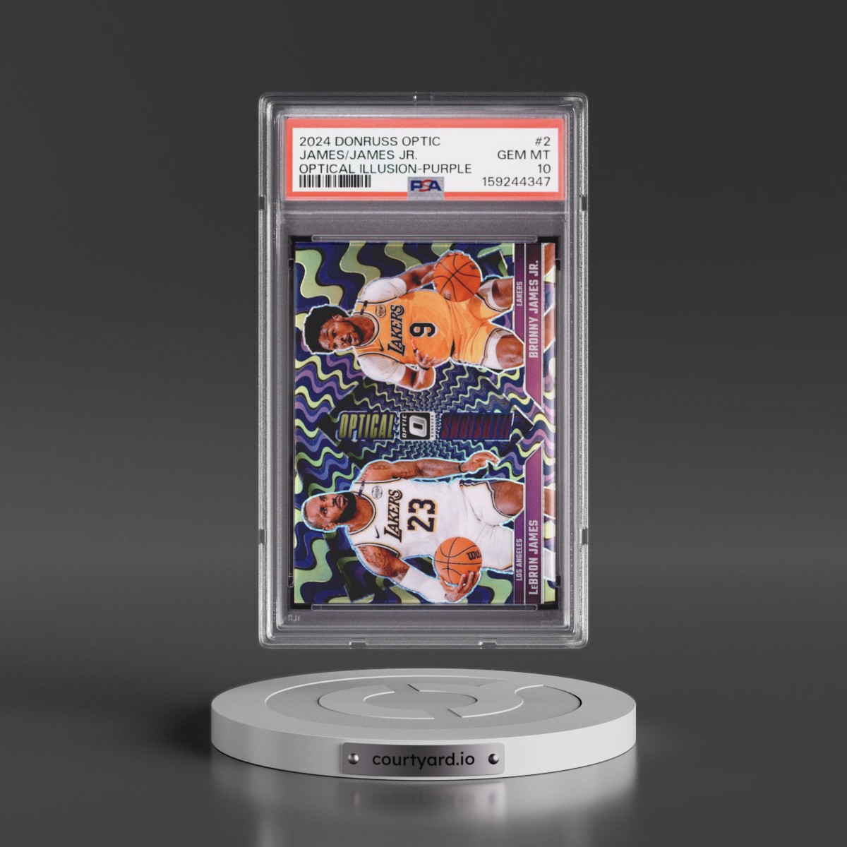 2024 Panini Donruss Optic Optical Illusions #2 Bronny James Jr./LeBron James - Purple (PSA 10 GEM MINT)