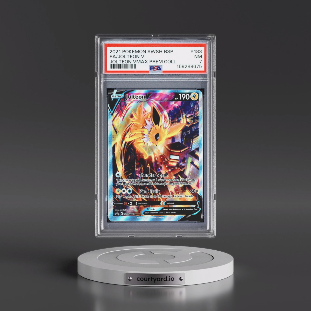 2021 Pokémon Swsh Black Star Promo #183 Jolteon V - Holo Full Art Jolteon Vmax Premium Collection (PSA 7 NM)
