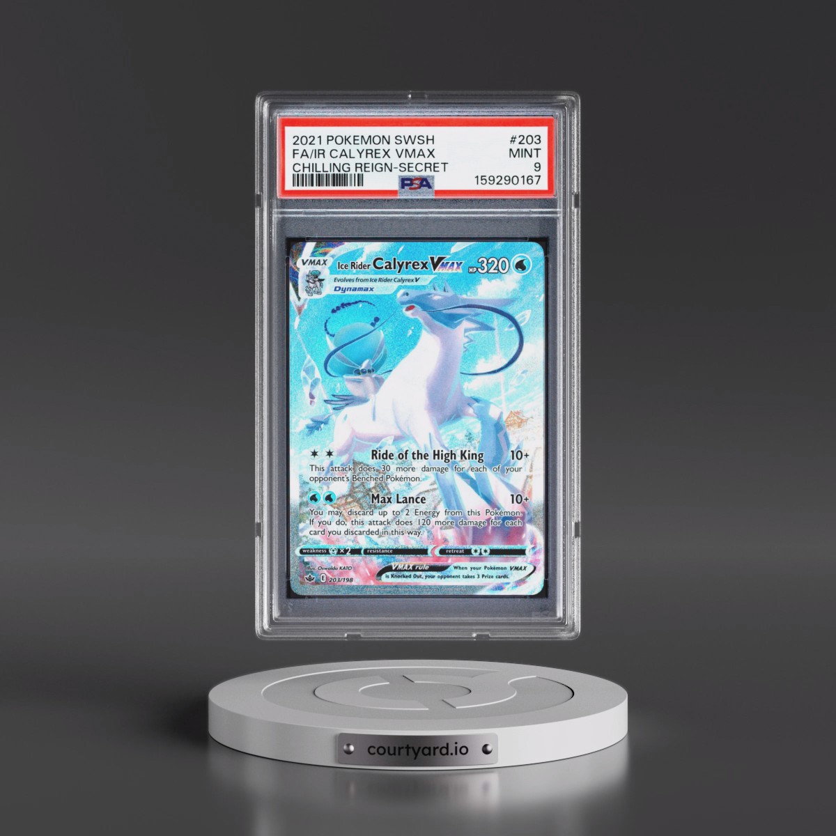 2021 Pokémon Sword & Shield Chilling Reign #203 Ice Rider Calyrex Vmax - Full Art Secret (PSA 9 MINT)