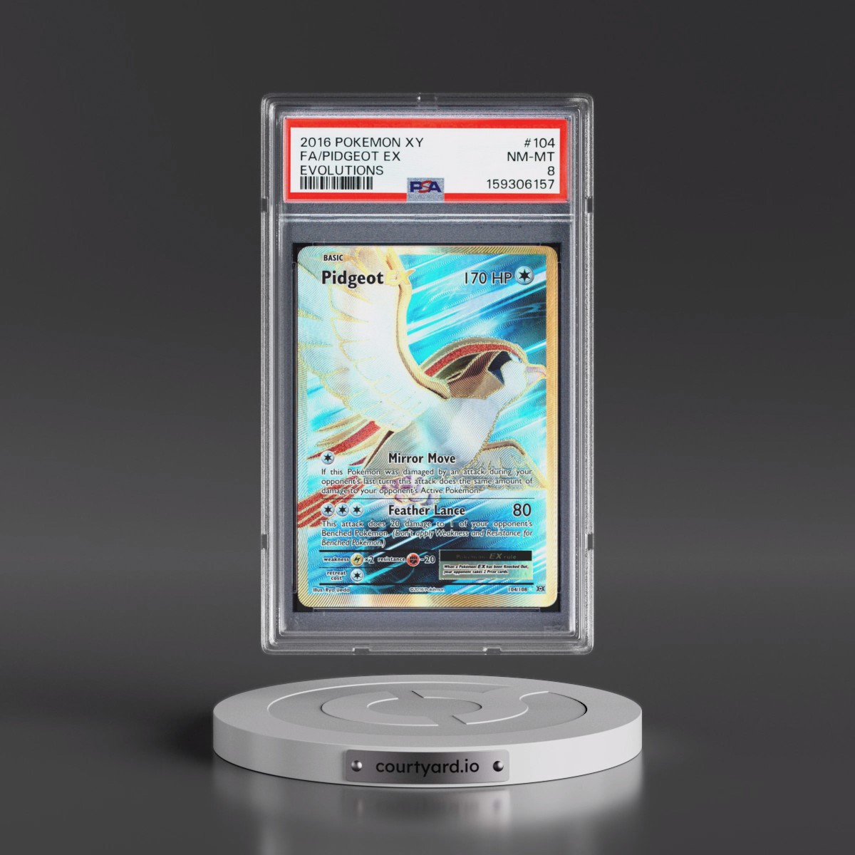 2016 Pokémon XY Evolutions #104 Pidgeot EX - Holo Full Art (PSA 8 NM-MT)