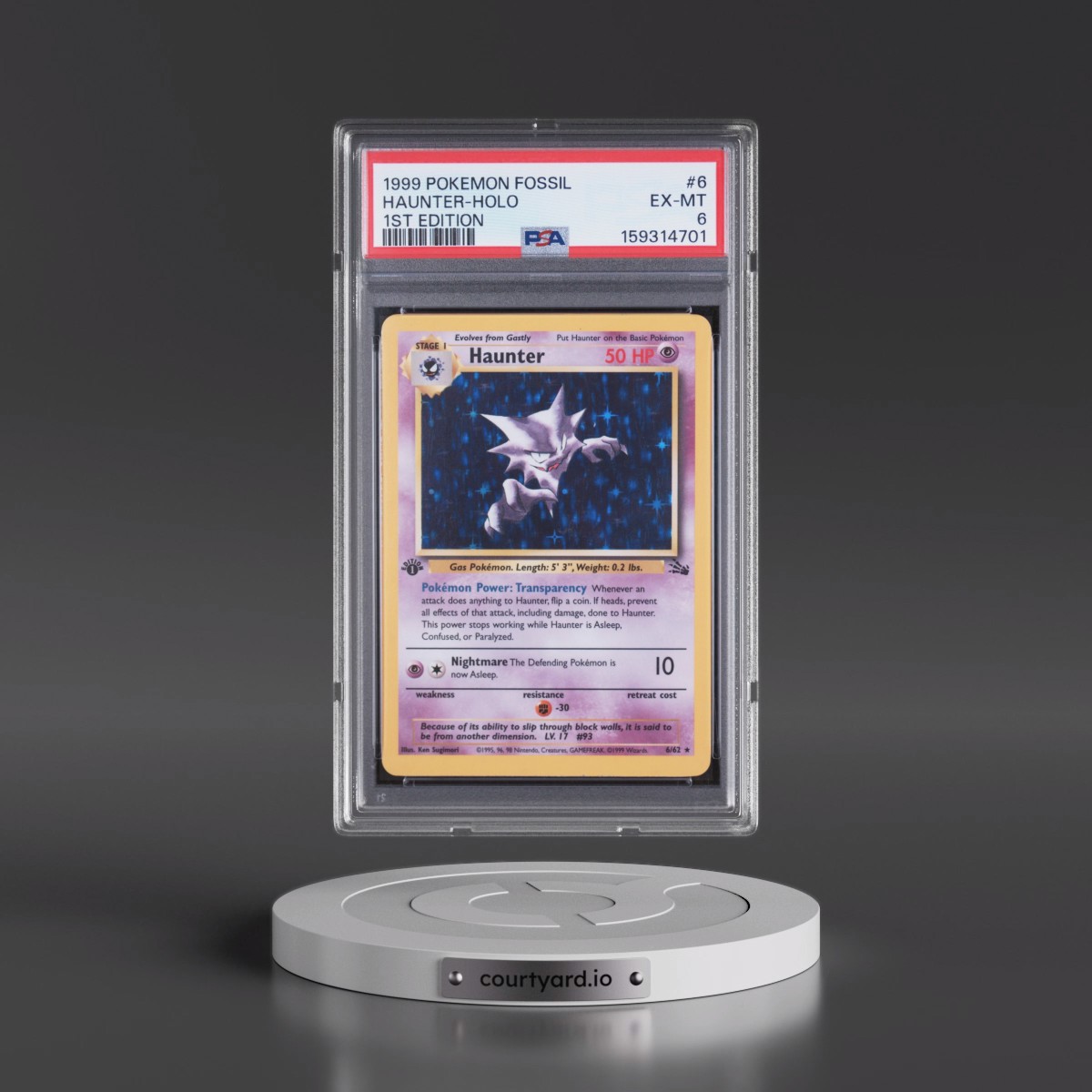 1999 Pokémon Fossil #6 Haunter - 1st Edition Holo (PSA 6 EX-MT)