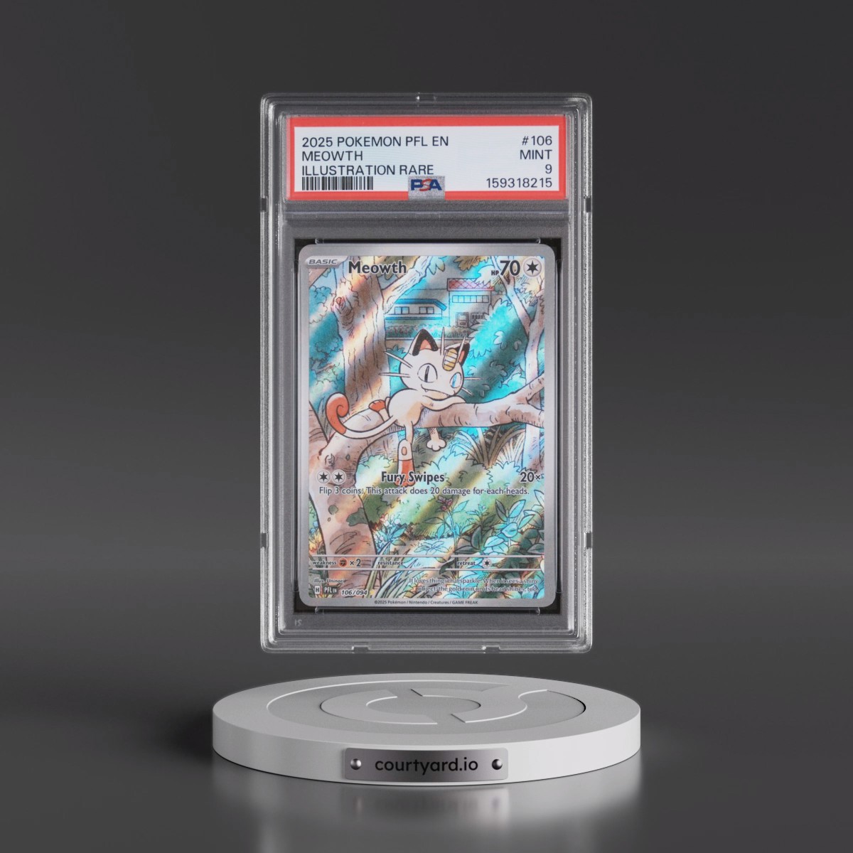 2025 Pokémon Pfl EN-Phantasmal Flames #106 Meowth - Illustration Rare (PSA 9 MINT)