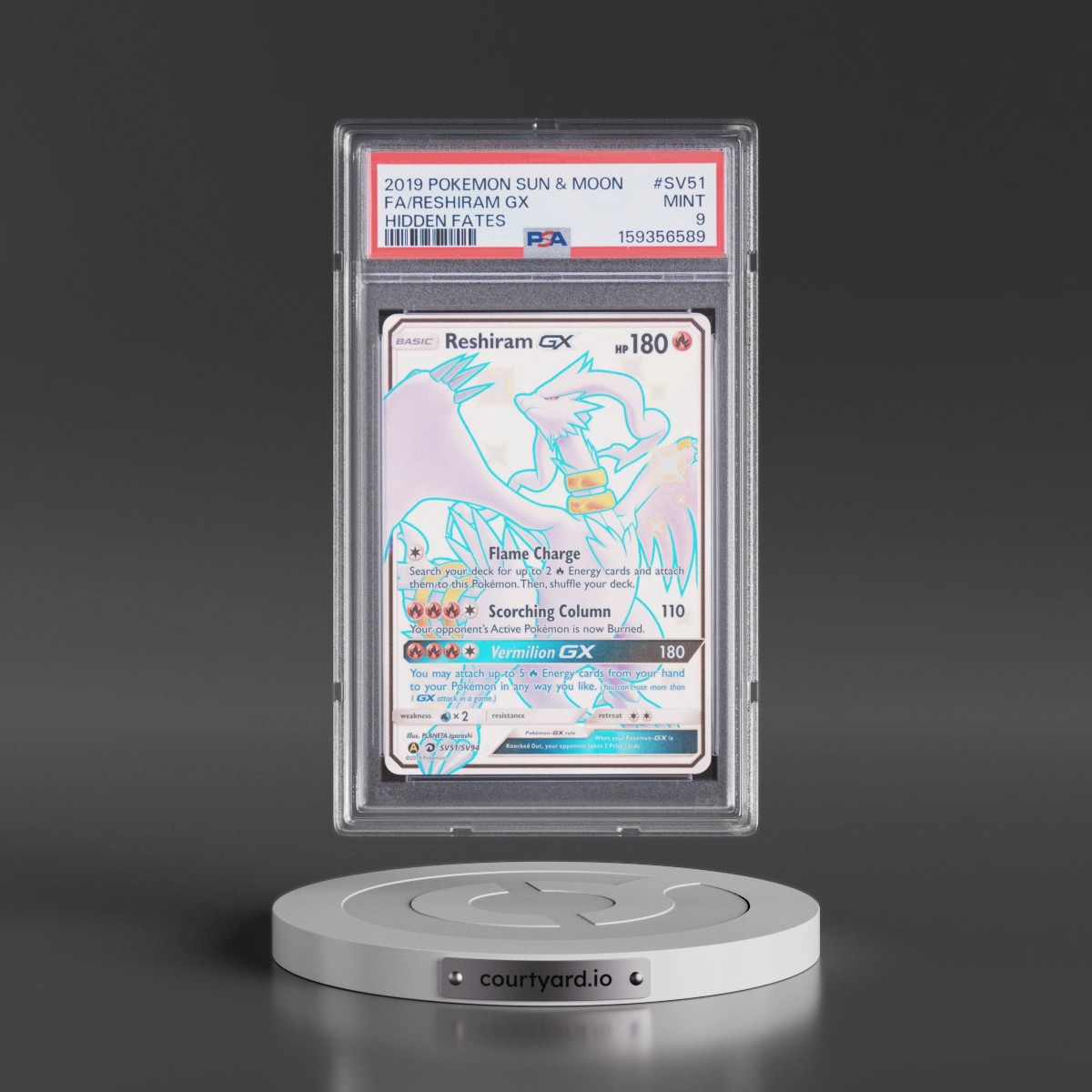2019 Pokémon Sun & Moon Hidden Fates #SV51 Reshiram GX - Holo Full Art (PSA 9 MINT)