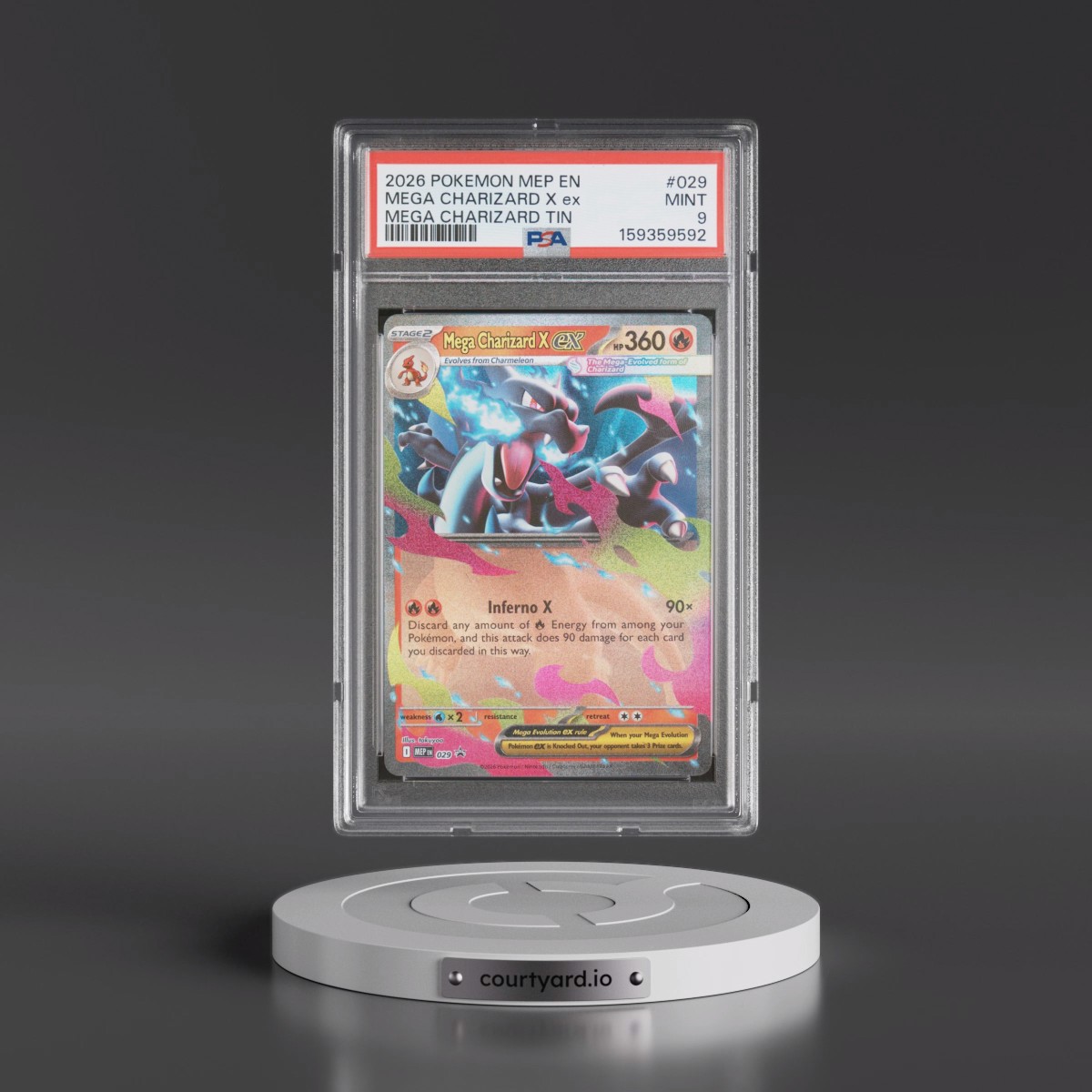 2026 Pokémon Mep EN-Me Black Star Promo #029 Mega Charizard X EX - Holo Mega Charizard Tin (PSA 9 MINT)