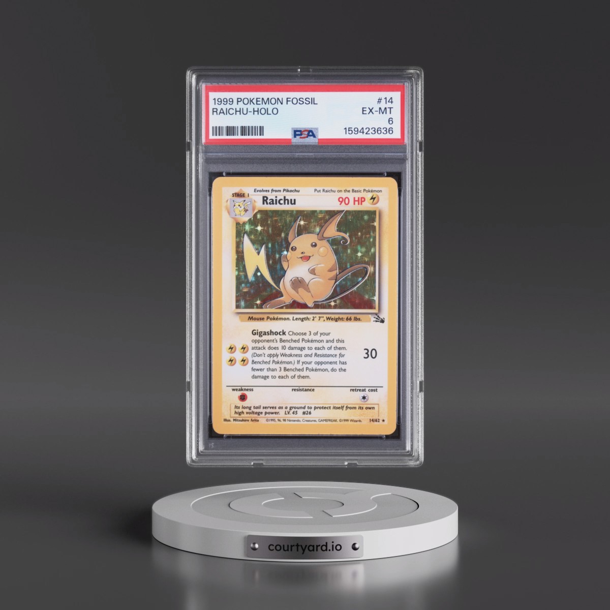 1999 Pokémon Fossil #14 Raichu - Holo (PSA 6 EX-MT)