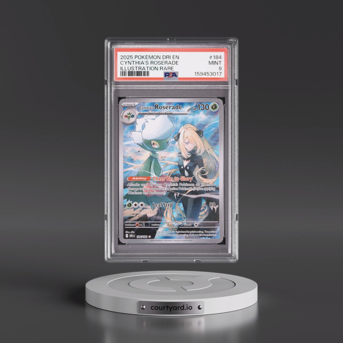 2025 Pokémon Dri EN-Destined Rivals #184 Cynthia's Roserade - Illustration Rare (PSA 9 MINT)