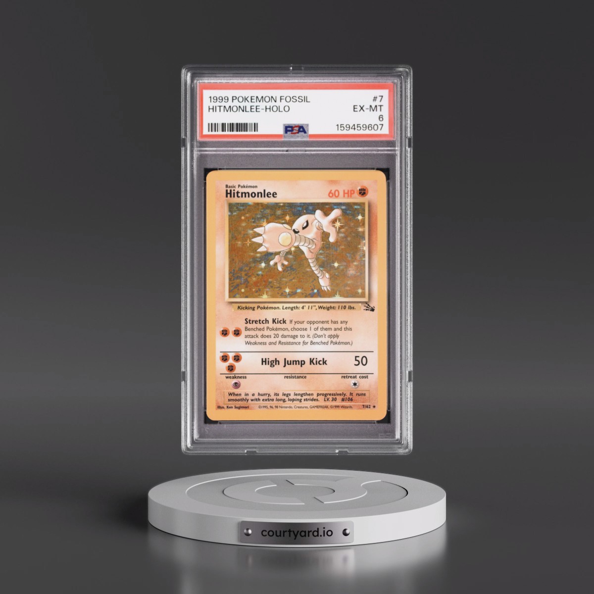 1999 Pokémon Fossil #7 Hitmonlee - Holo (PSA 6 EX-MT)