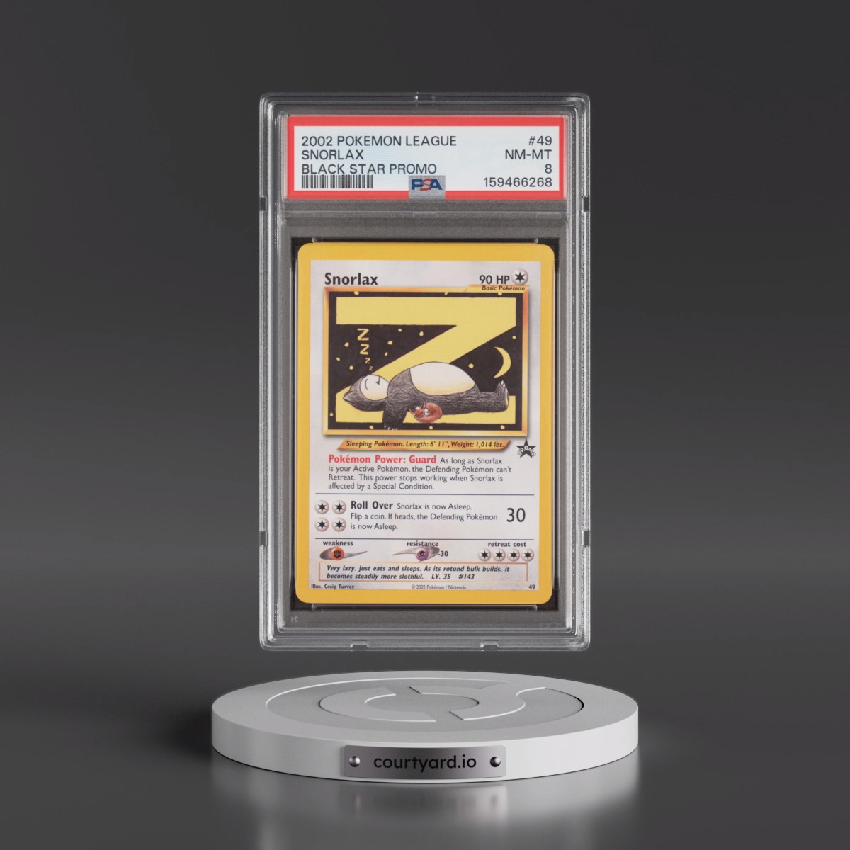 2002 Pokémon League Promo Black Star #49 Snorlax (PSA 8 NM-MT)