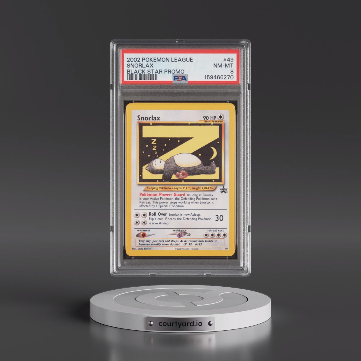 2002 Pokémon League Promo Black Star #49 Snorlax (PSA 8 NM-MT)
