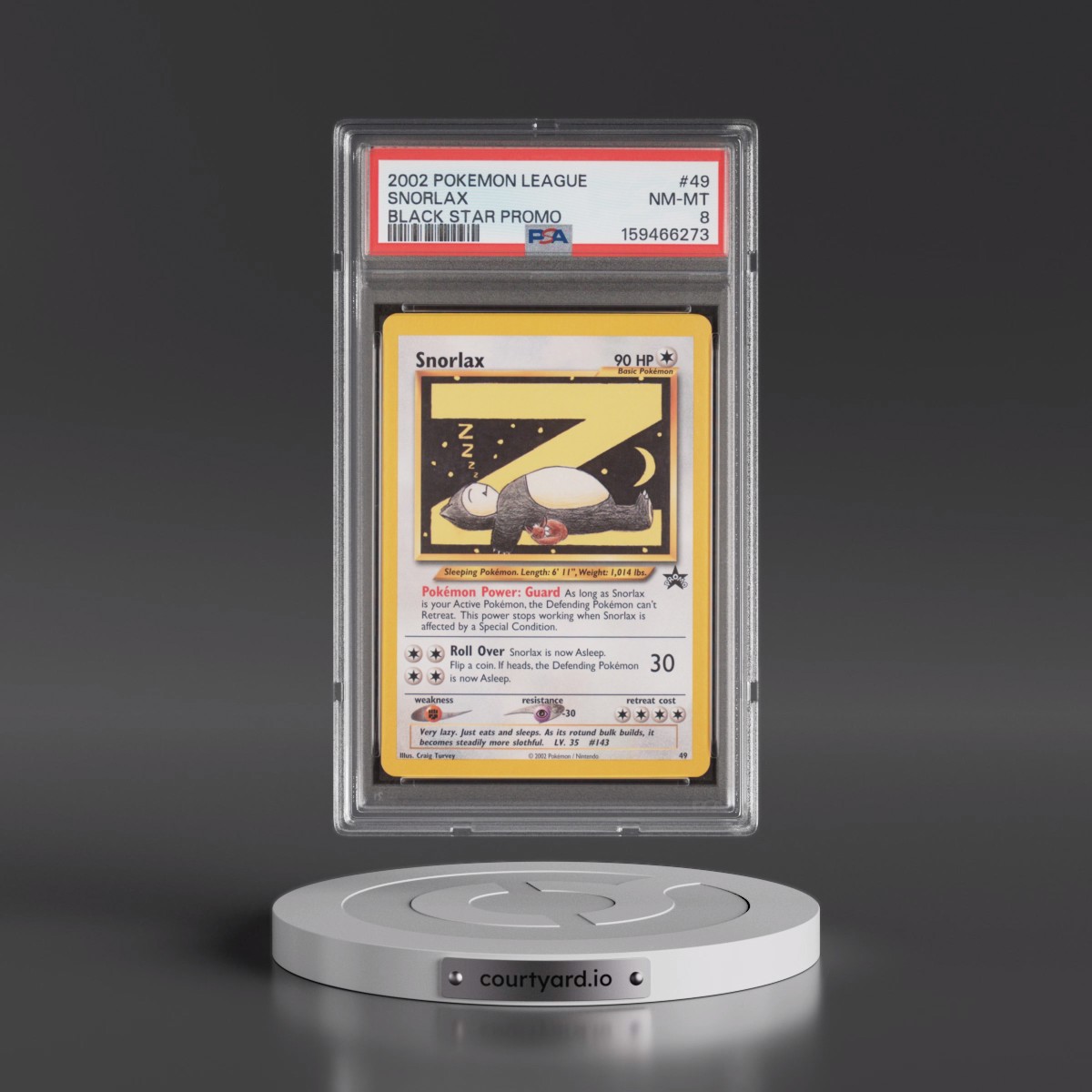 2002 Pokémon League Promo Black Star #49 Snorlax (PSA 8 NM-MT)