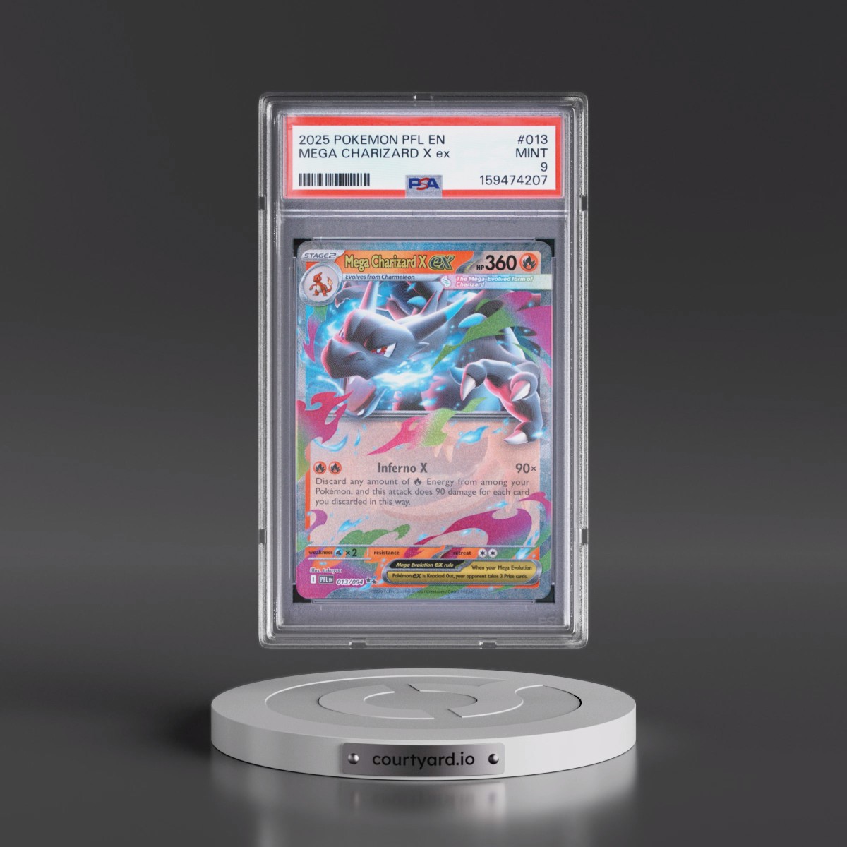 2025 Pokémon Pfl EN-Phantasmal Flames #013 Mega Charizard X EX - Holo (PSA 9 MINT)