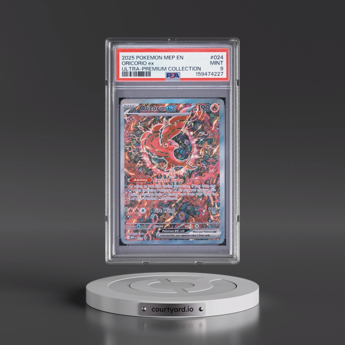 2025 Pokémon Mep EN-Me Black Star Promo #024 Oricorio EX - Holo Mega Charizard X EX Ultra-Premium Collection (PSA 9 MINT)
