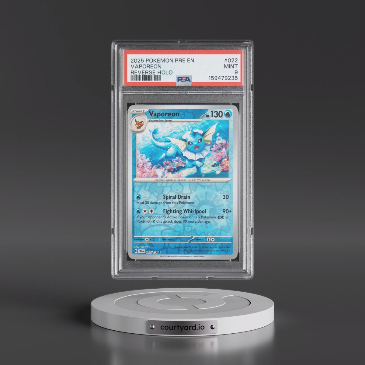 2025 Pokémon Pre EN-Prismatic Evolutions #022 Vaporeon - Reverse Holo (PSA 9 MINT)