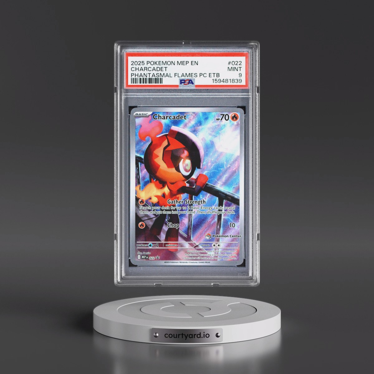 2025 Pokémon Mep EN-Me Black Star Promo #022 Charcadet - Phantasmal Flames Pokemon Center Elite Trainer Box (PSA 9 MINT)