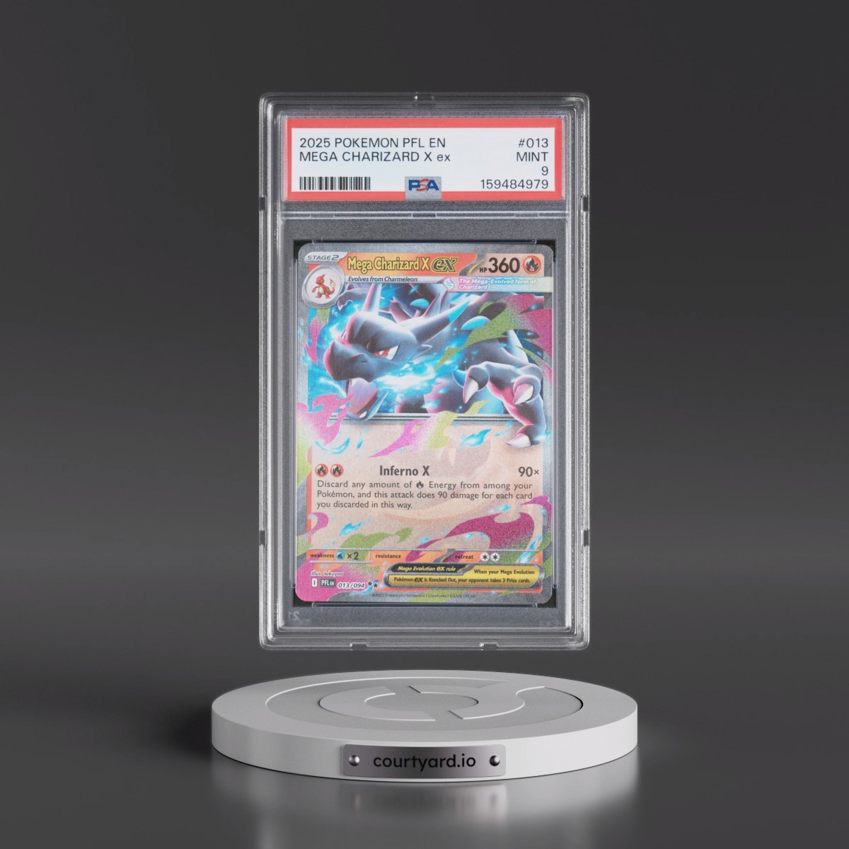 2025 Pokémon Pfl EN-Phantasmal Flames #013 Mega Charizard X EX - Holo (PSA 9 MINT)