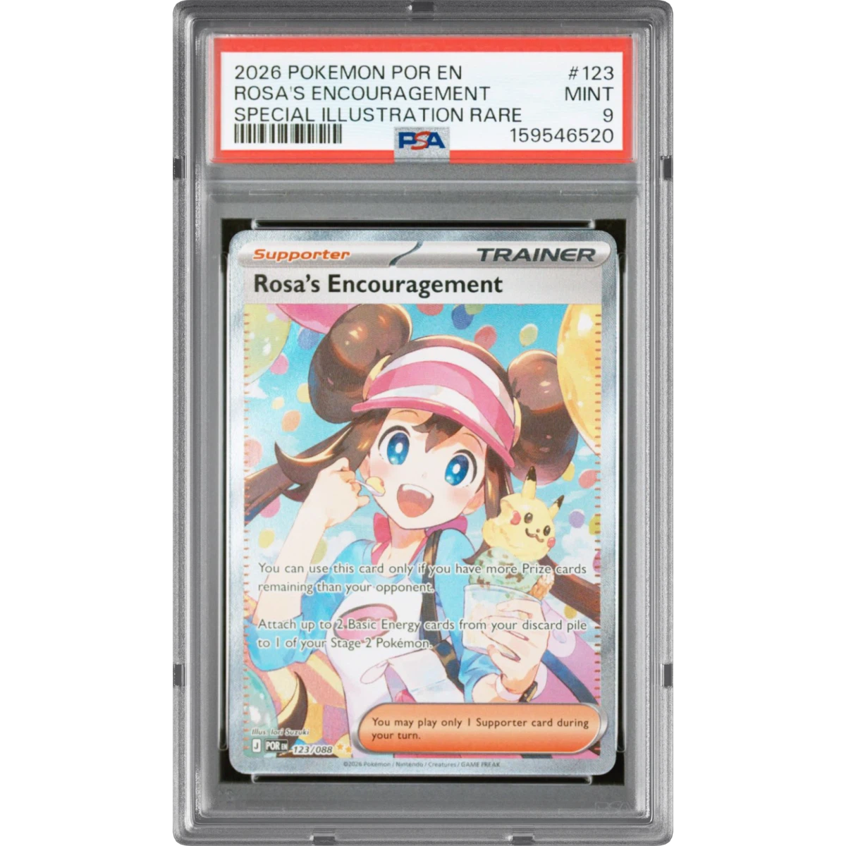 2026 Pokémon Por EN-Perfect Order #123 Rosa's Encouragement - Special Illustration Rare (PSA 9 MINT)