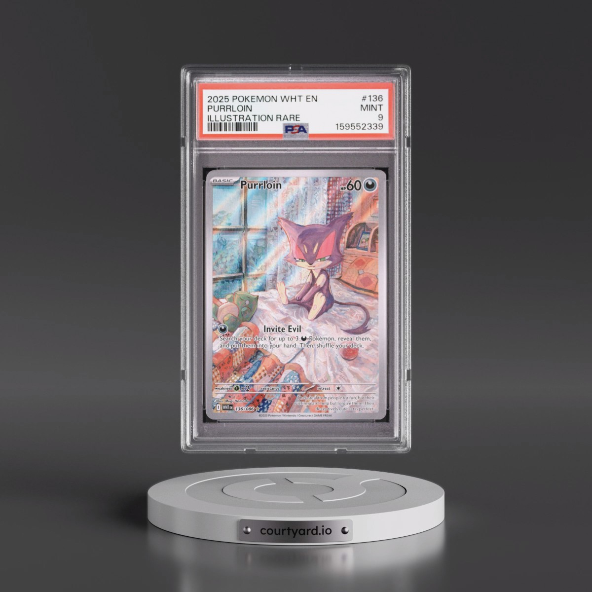 2025 Pokémon Wht EN-White Flare #136 Purrloin - Illustration Rare (PSA 9 MINT)