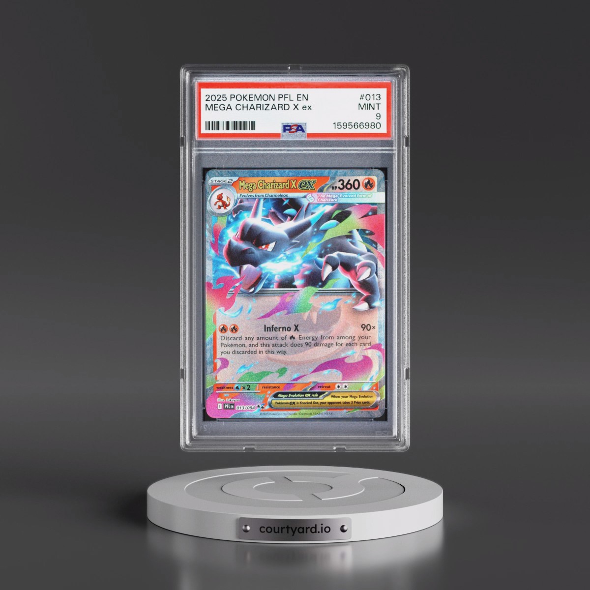 2025 Pokémon Pfl EN-Phantasmal Flames #013 Mega Charizard X EX - Holo (PSA 9 MINT)