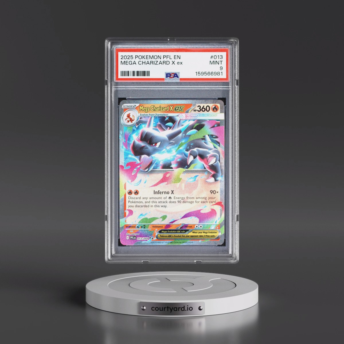 2025 Pokémon Pfl EN-Phantasmal Flames #013 Mega Charizard X EX - Holo (PSA 9 MINT)