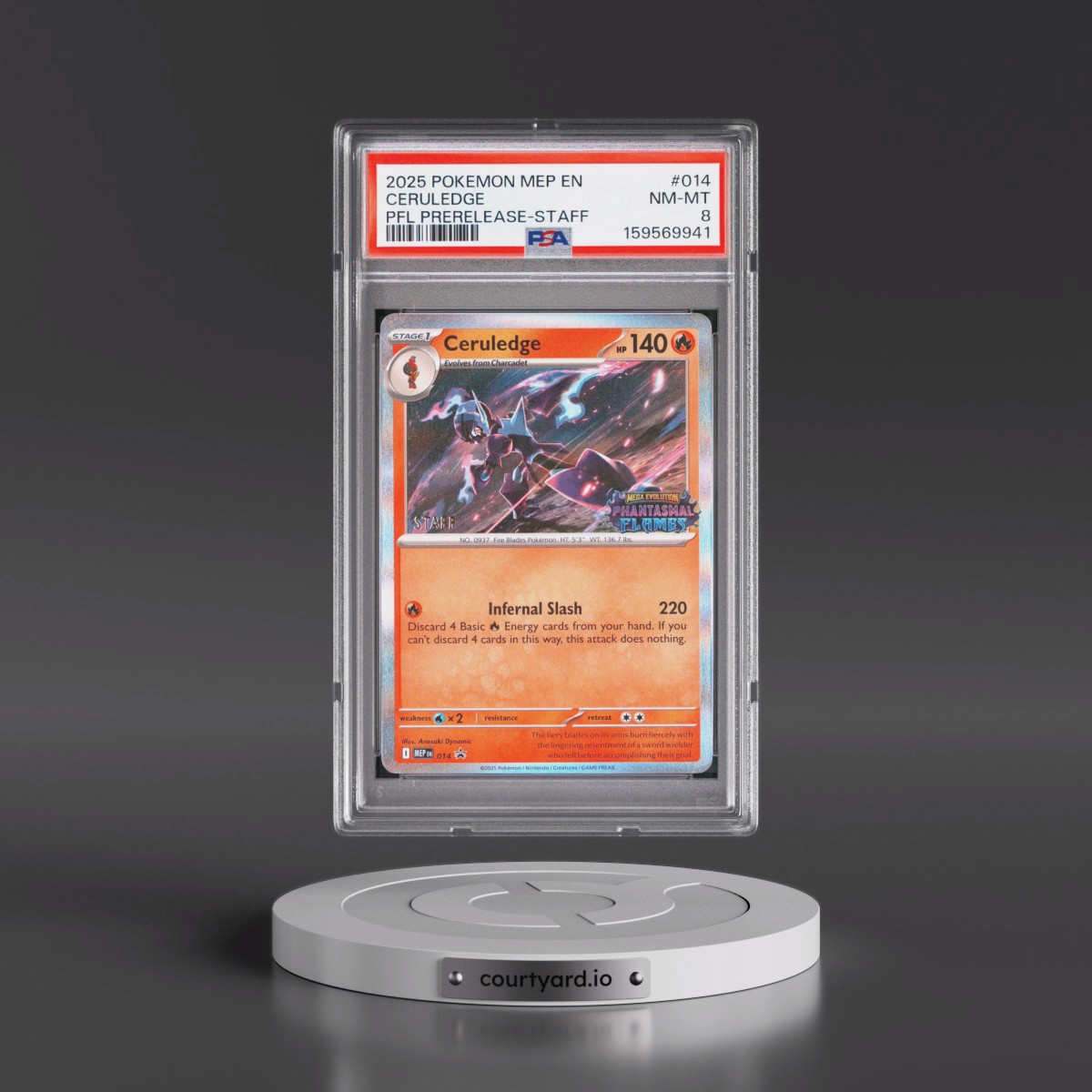 2025 Pokémon Mep EN-Me Black Star Promo #014 Ceruledge - Phantasmal Flames Prerelease-Staff (PSA 8 NM-MT)