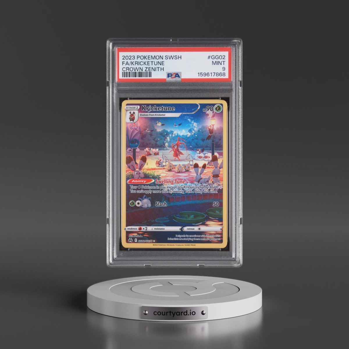 2023 Pokémon Sword and Shield Crown Zenith #GG02 Kricketune - Full Art (PSA 9 MINT)