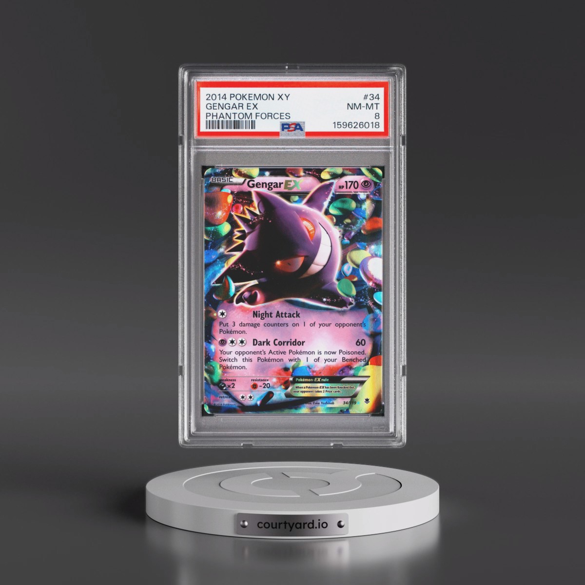 2014 Pokémon XY Phantom Forces #34 Gengar EX - Holo (PSA 8 NM-MT)