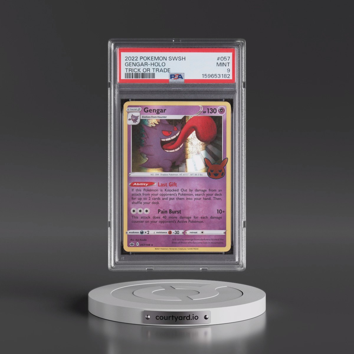 2021 Pokémon Sword & Shield Chilling Reign #057 Gengar - Holo Trick or Trade 2022 (PSA 9 MINT)