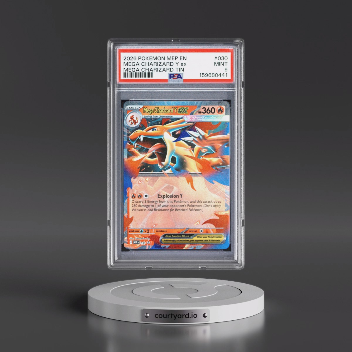 2026 Pokémon Mep EN-Me Black Star Promo #030 Mega Charizard Y EX - Holo Mega Charizard Tin (PSA 9 MINT)
