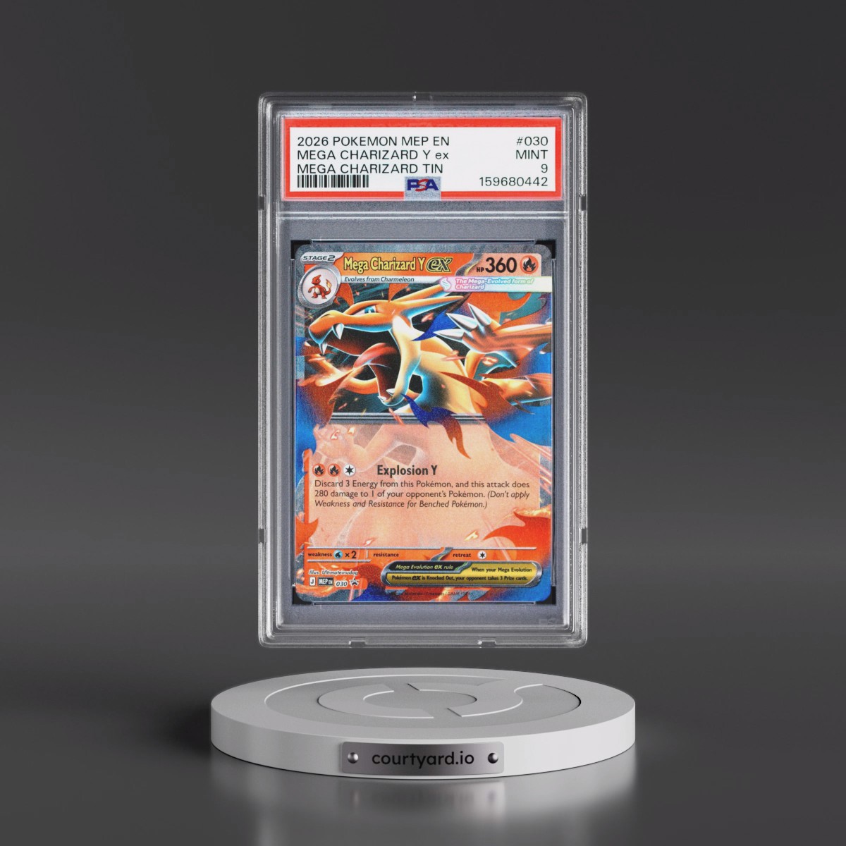 2026 Pokémon Mep EN-Me Black Star Promo #030 Mega Charizard Y EX - Holo Mega Charizard Tin (PSA 9 MINT)