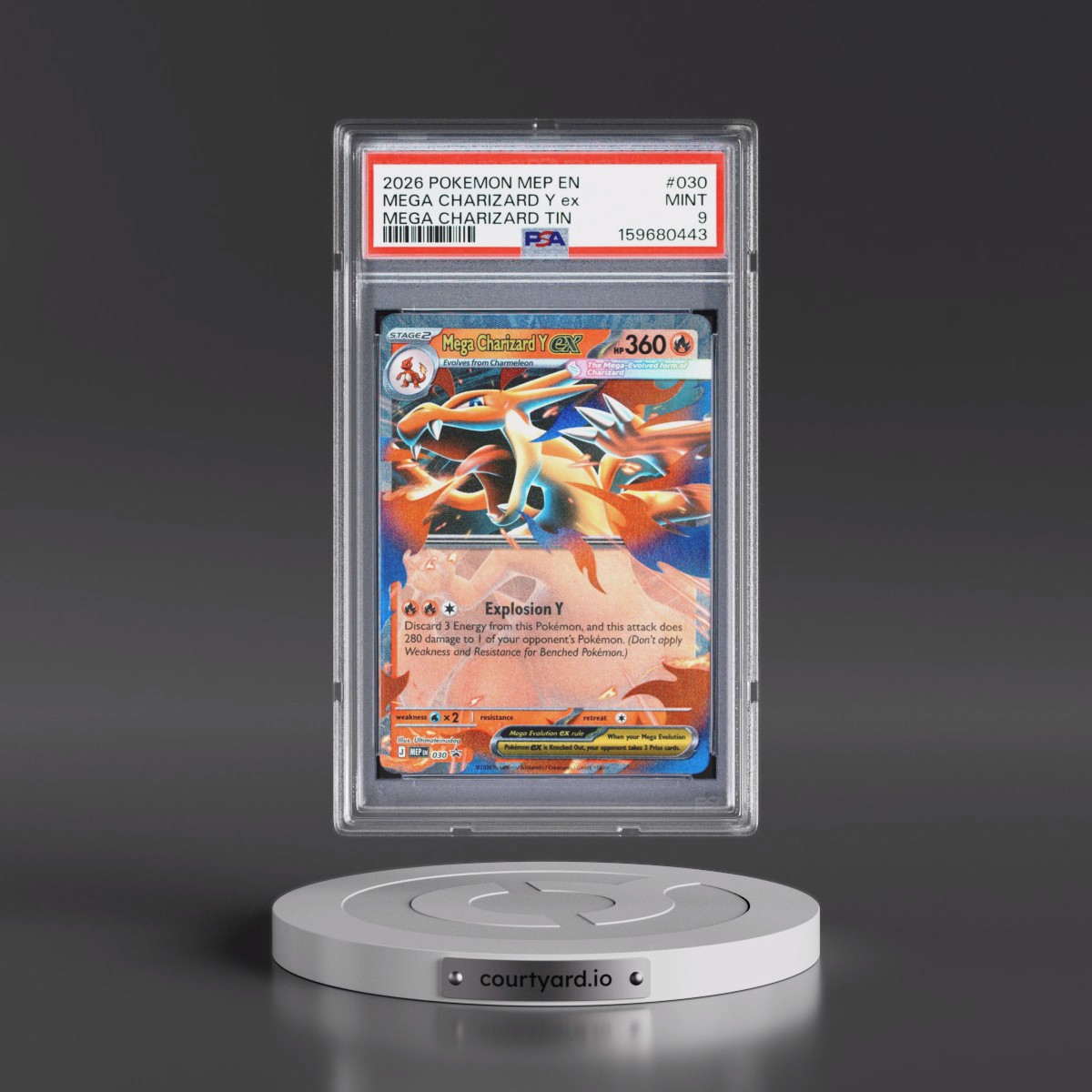 2026 Pokémon Mep EN-Me Black Star Promo #030 Mega Charizard Y EX - Holo Mega Charizard Tin (PSA 9 MINT)