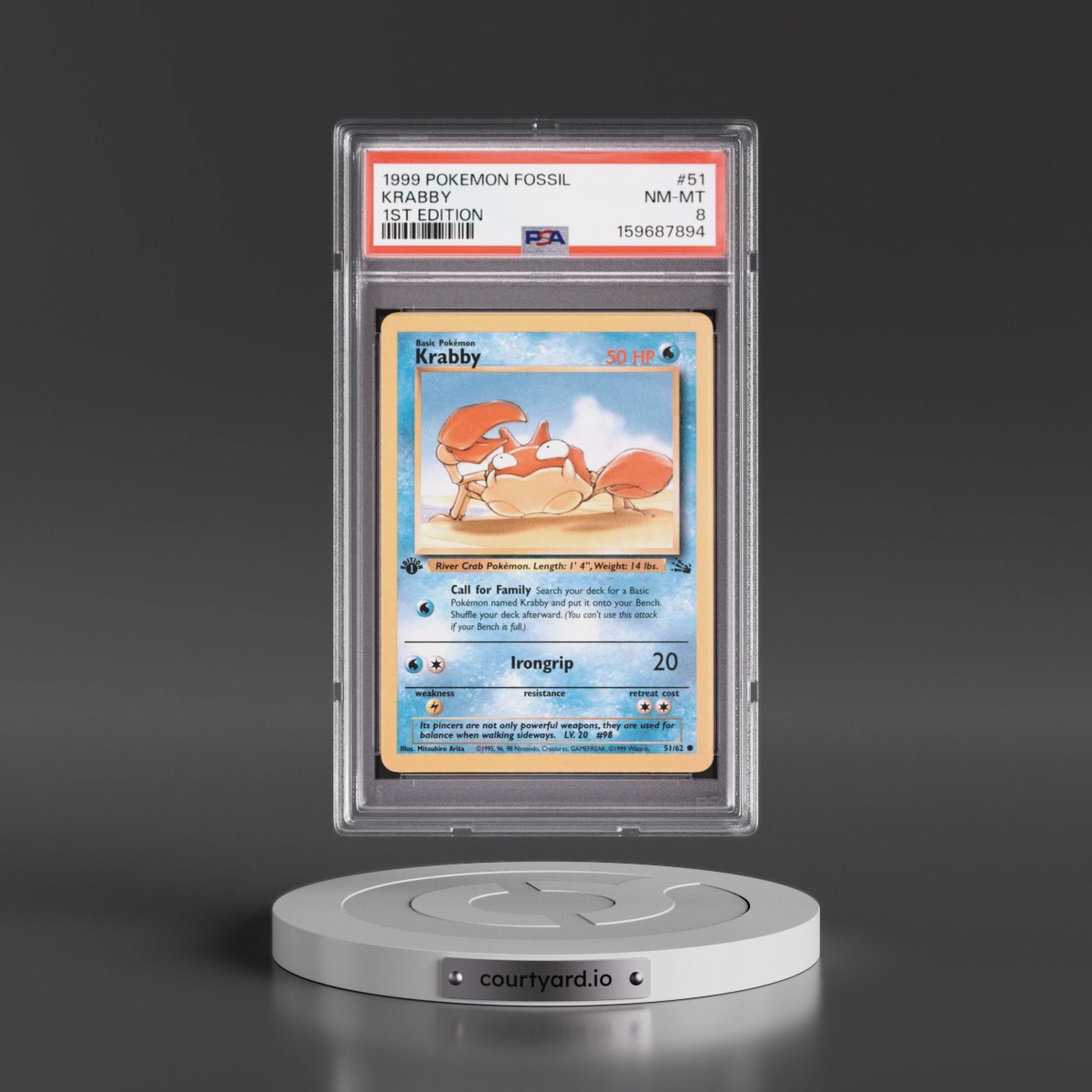 1999 Pokémon Fossil #51 Krabby - 1st Edition (PSA 8 NM-MT)