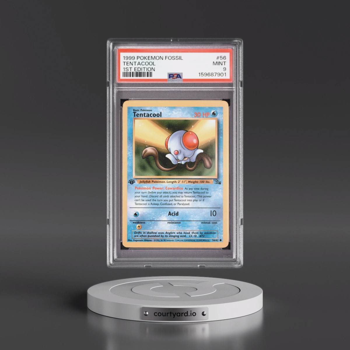1999 Pokémon Fossil #56 Tentacool - 1st Edition (PSA 9 MINT)